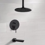 Remer TSF64 Matte Black Tub and Shower Faucet Set With 8 Inch Rain Ceiling Shower Head